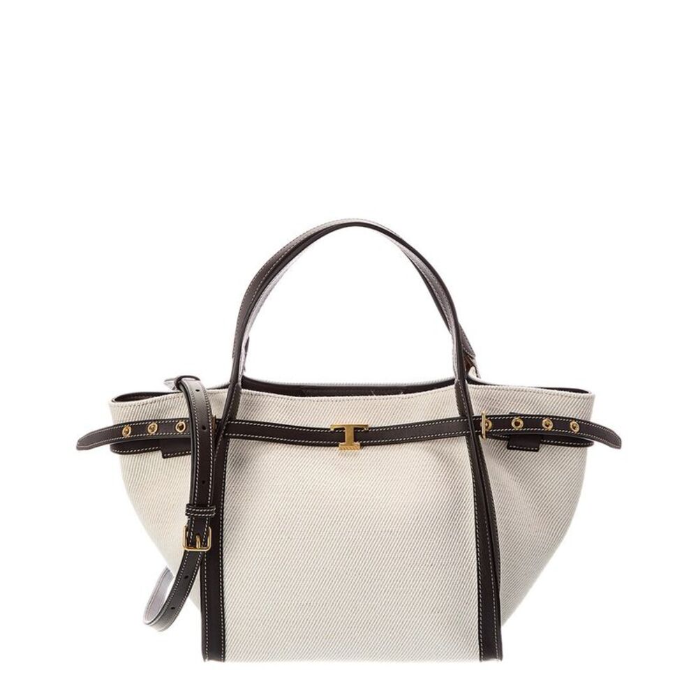Tod's Logo Small Canvas & Leather Tote, White